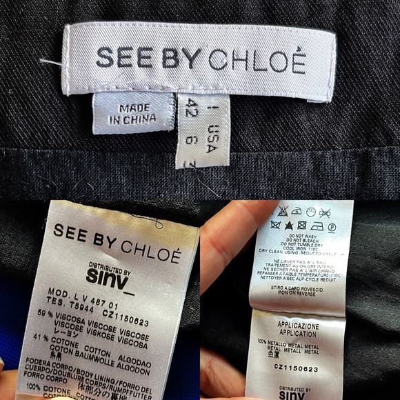 SEE BY CHLOE Jersey Black Dress Studded Abstract Design Cap Sleeves Shift 6 /42 - Picture 8 of 11